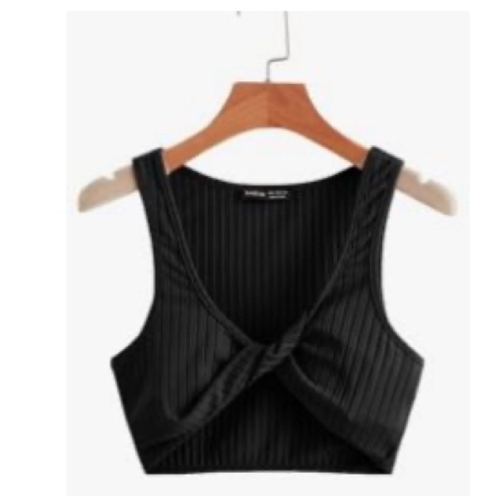 SHEIN Black Ribbed Twist Tank Top